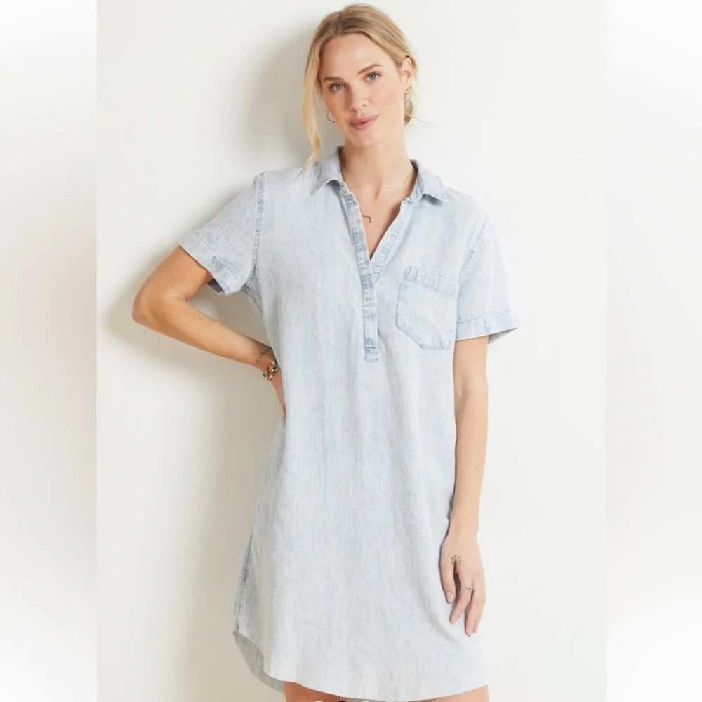 Rails Jamie Shirt Dress Womens Med Light Blue Acid Wash Frayed Hem Coastal Boho